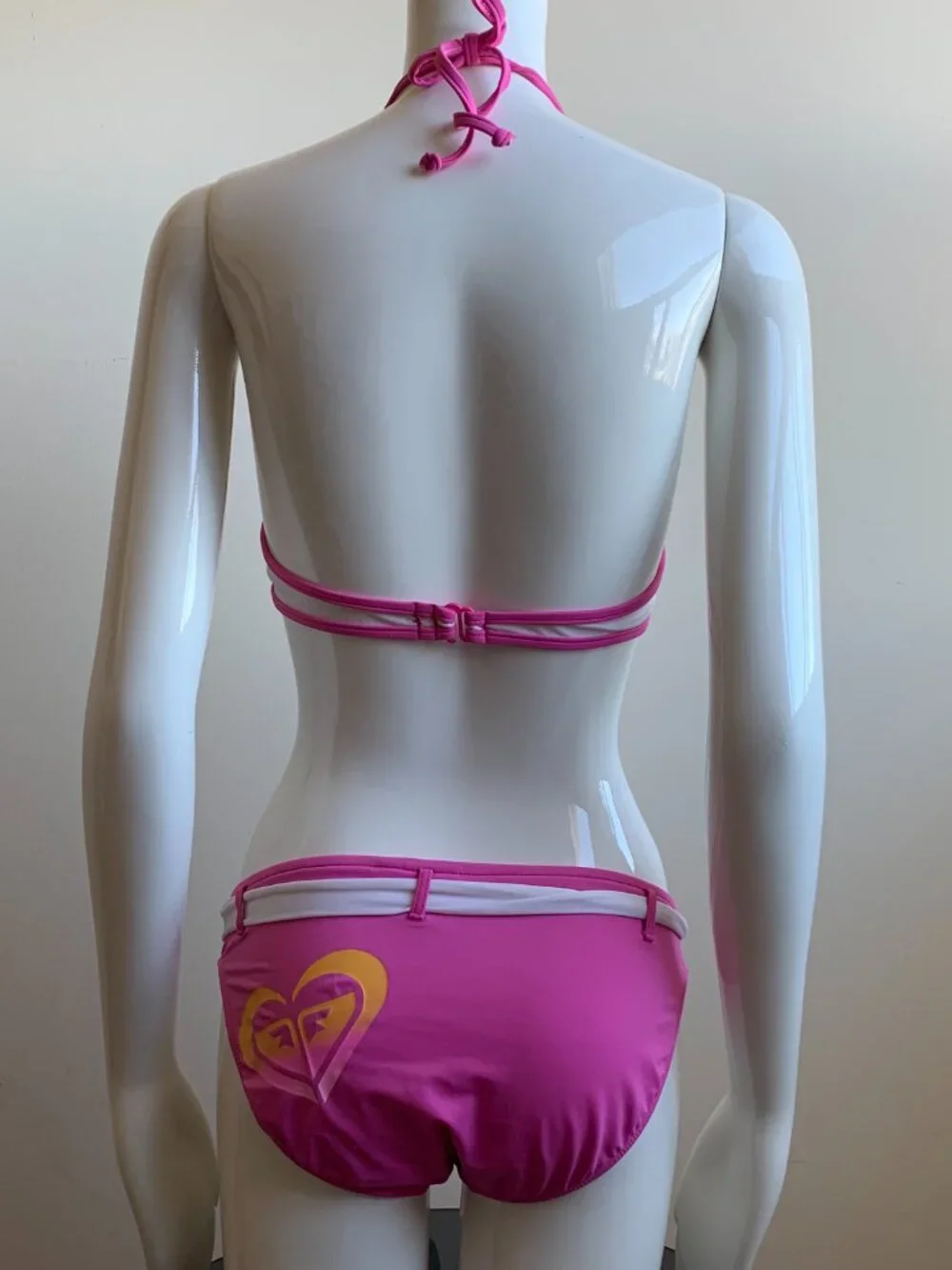 Roxy Girls swimwear pink palm tree triangle top logo belted bottom bikini